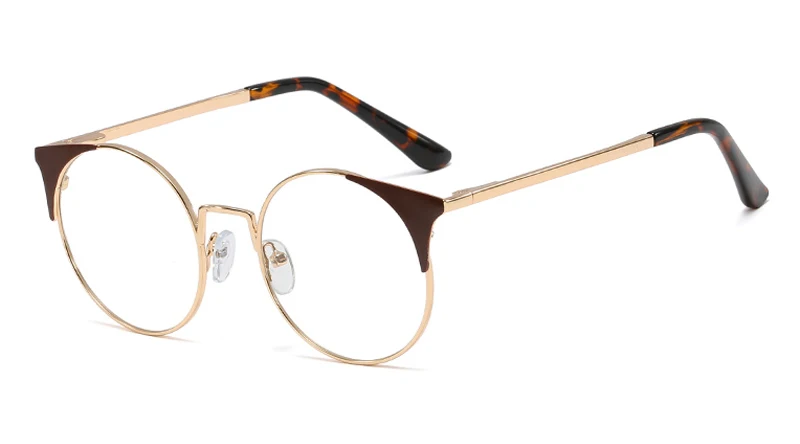 gold brown frame Peekaboo ретро круглые очки для женщин металлическая оправа Женские аксессуары золотой черный кошачий глаз очки по рецепту прозрачные линзы - Цвет оправы: gold brown frame