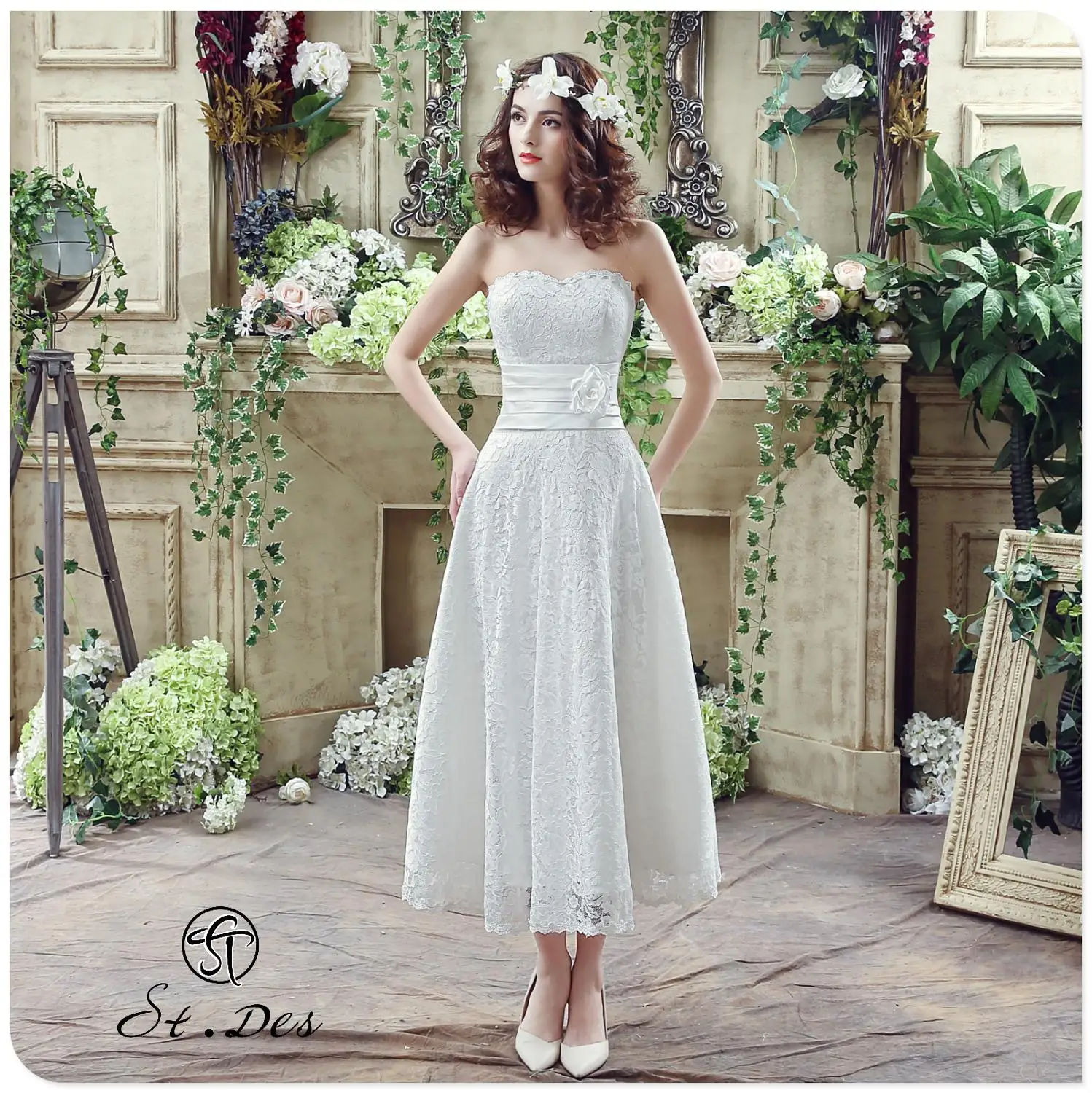 

S.T.DES 2020 New Arrival A-line Strapless mid-calf Designer Elegant Wedding Dress Wedding Gown