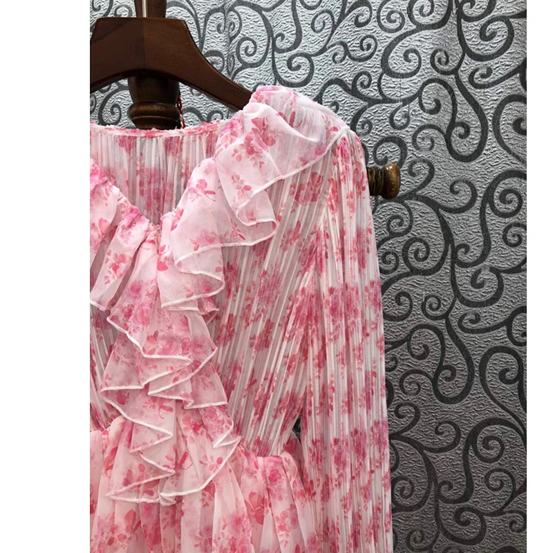 AELESEEN Runway Fashion Pink Dress Designer New V