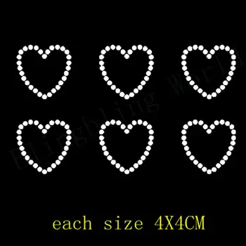 

6pc/lot Little heart patch rhinestones fix hot fix rhinestone transfers designs iron on transfer strass iron