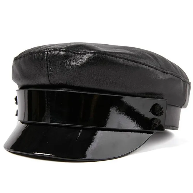 HC012-12Black Фирма GREENYU, натуральная кожа, женская военная шапка, зимняя, для улицы, теплая, верхний слой, овчина, Кожаная шапка, военная шапка для женщин - Цвет: HC012-12Black