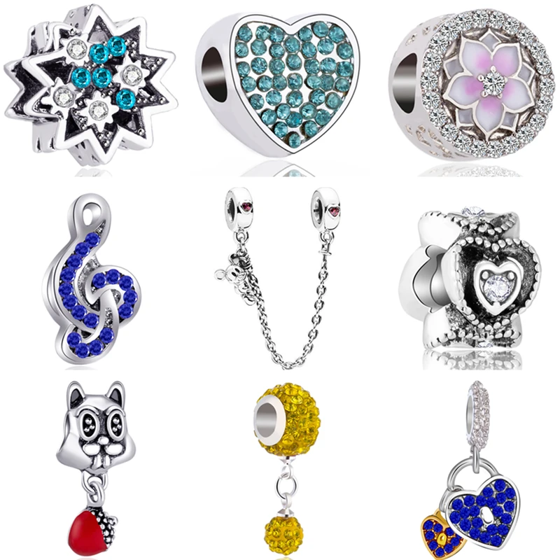 

Luxurious Cartoon Enamel Duck Dog Butterfly Squirrel Music Flowers Charms Beads Fit Pandora Bracelets & Bangles for Women DIY