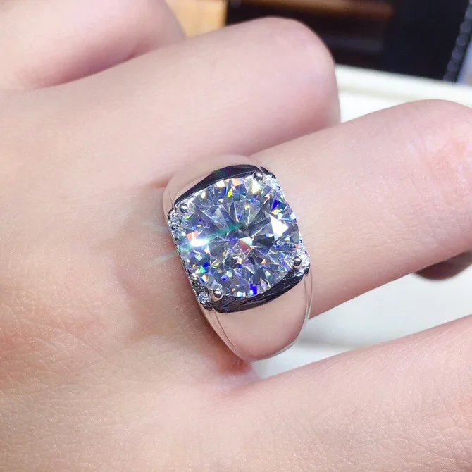 Большой Косынка мужской 5ct лаборатории Сона бриллиантовое кольцо 925 пробы