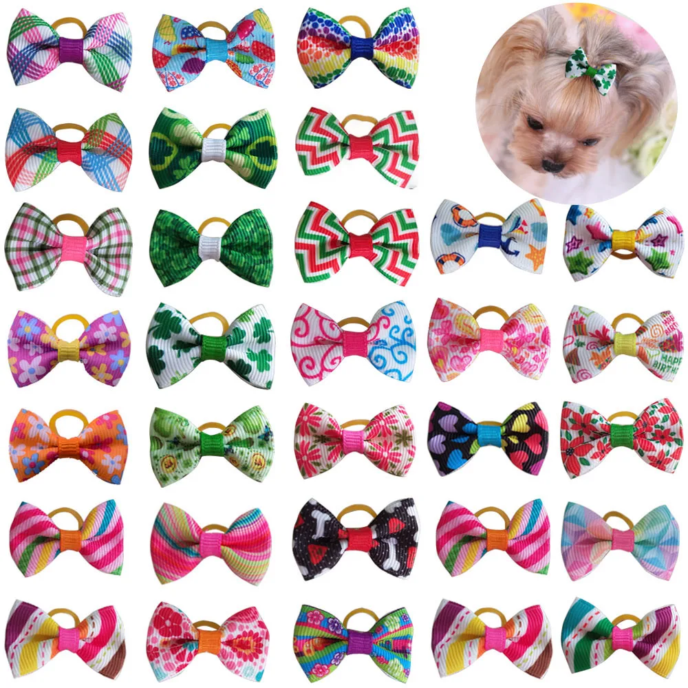 20 Uds lazos para perro de mascota perro aseo productos de accesorios de Navidad hecha a mano perro arcos del pelo banda de goma pinzas de pelo de gato Boutique