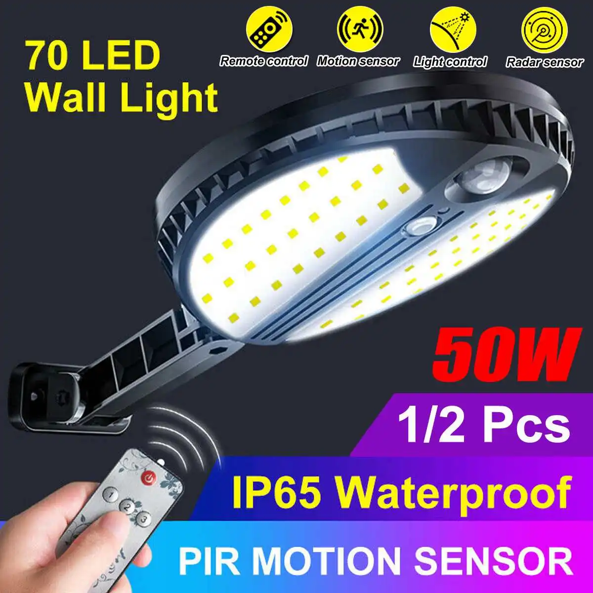 

1/2x Solar Wall Light 50W Led Street Light Foldable Street Lamp 3 Modes Outdoor Lighting Waterproof Garden Lamp Emergency Light