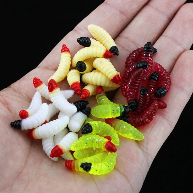  50pcs/lot Fishing Lure Soft Swim Baits PVC Insect Artificial Baits Bread Bug Worm Simulation Colori