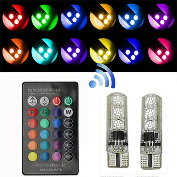 

2pcs T10 w5w 5050 6SMD LED RGB Car Reading light Interior Light Multi Color Decor Lamp Wireless Remote Controlcar ambient lamp