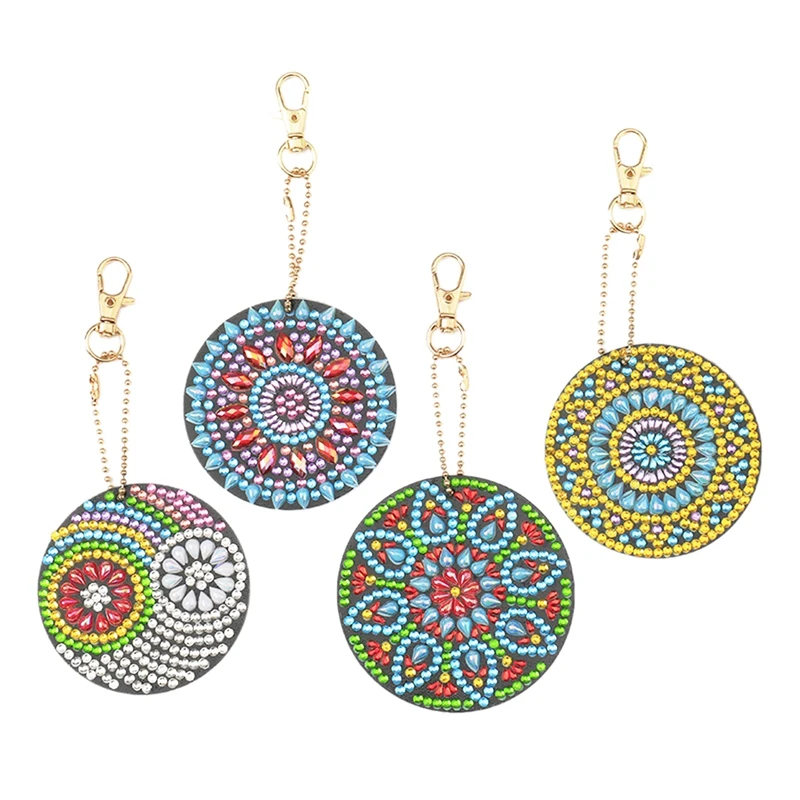 

4 Pack 5D DIY Full Drills Diamond Paintng Mantuo Flower Key Special-Shaped Diamond Painting Keychain Pendant