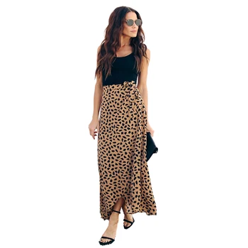 

Skirts Women 2019 Summer Leopard Print Long Skirts Autumn Polka Dot Print Bohemian Style Split Casual Fashion Women Clothing
