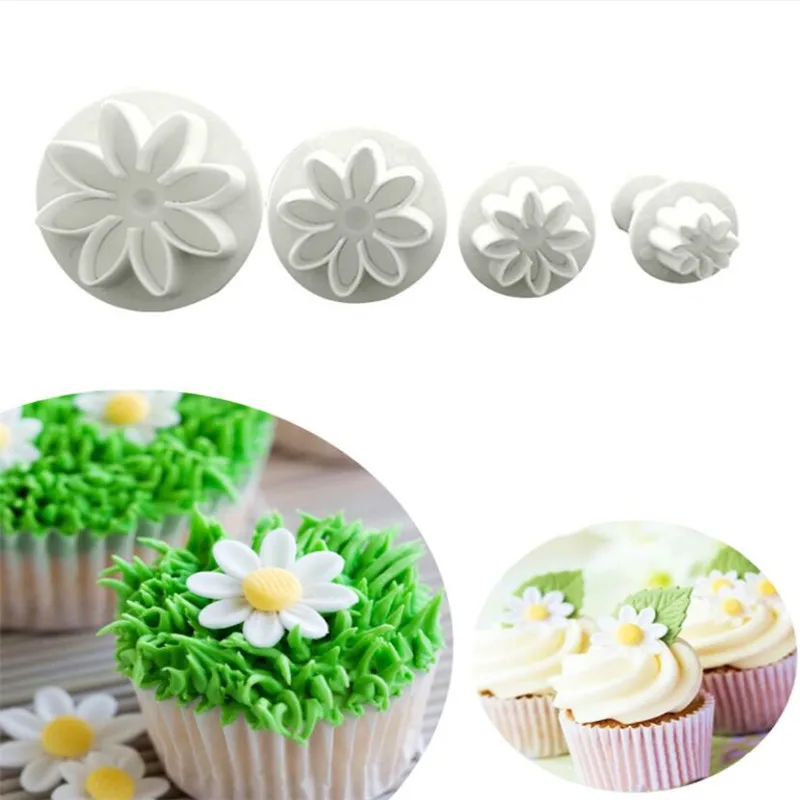 Plum Flower Plunger Fondant Mold Cutter Cake Cookie Decorating Fondant Cookie Cutter Pastry Dough Tools Cookie Cutter Fondant Cutter Baking Decorating Tools 4Pcs