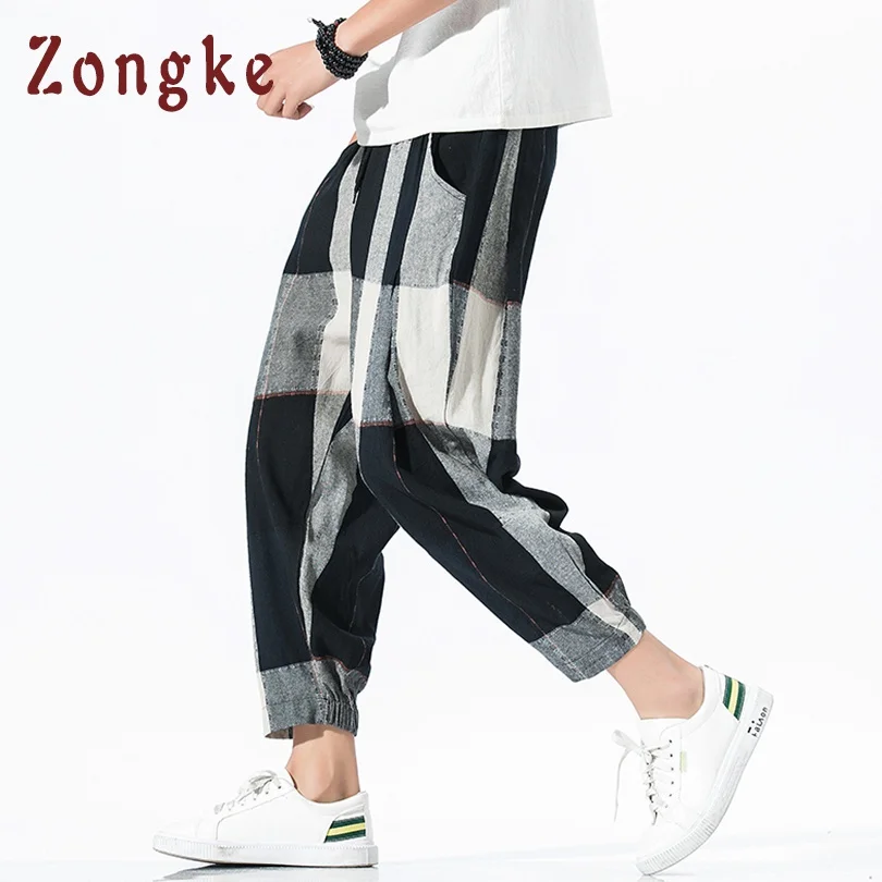 Zongke свободные ботильоны-Длина льняные Мужские штаны для бега Для мужчин брюки уличная гарем Штаны, мужские брюки 5XL в стиле «хип-хоп» ; сезон осень