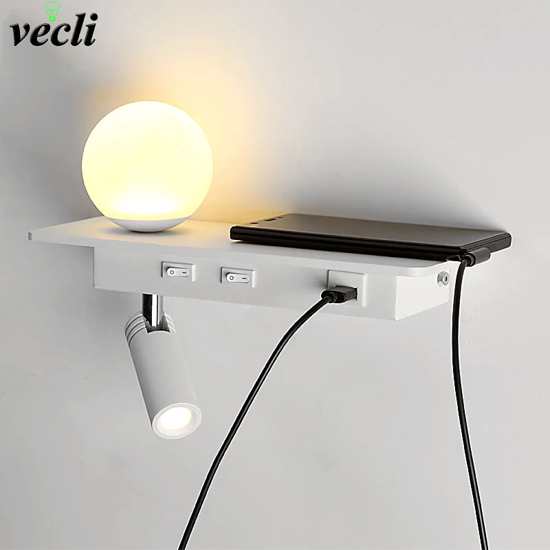 

LED Wall Lights With Switch And USB Interface Fashion White Black rotation Lamp Fixture Corridor Aisle Lighting Art Luminaire