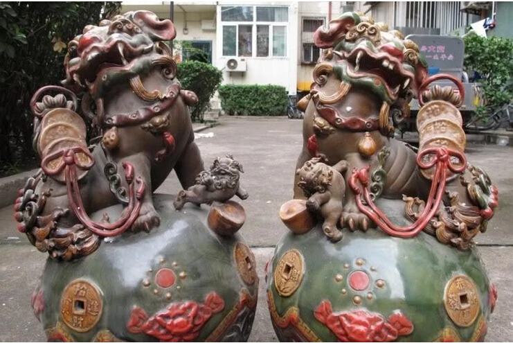 816 + Королевский дворец Wu Cai фарфор фэн-шуй злой Пекин Foo Собака Лев игровой мяч