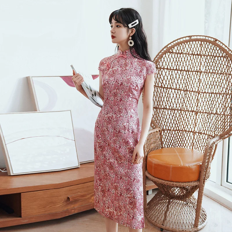 Традиционные китайские женские Платья с цветочным кружевом qipao азиатские платья