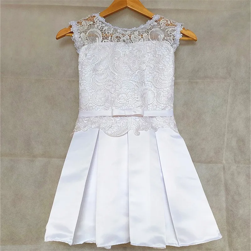 

New Satin Flower Girl Dresses with Lace Up Back Little Girls Kids/Child Dress for Wedding V-Back Communion Party Pageant Dress