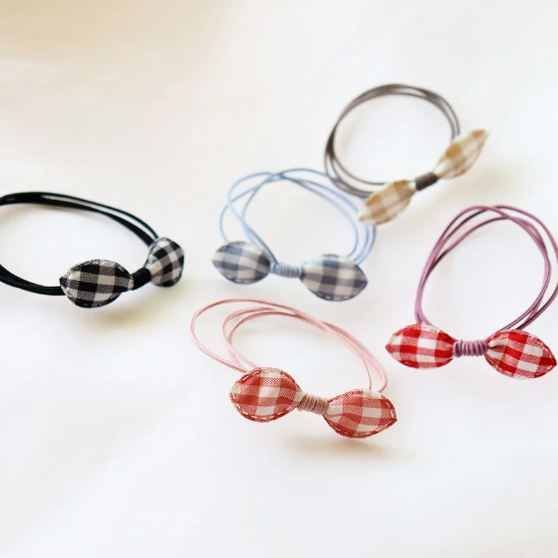 

Cute Girls Kids Rubber Bands Elastic Ponytail Holder Headband Handmade Fabric Plaid Bow Hair Ring Head Rope Hair Accessories