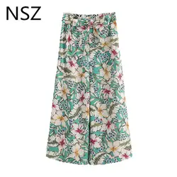 NSZ Для женщин Цветочный принт Широкие штаны с эластичной резинкой на талии без рукавов с поясом; летняя свободный крой, повседневный