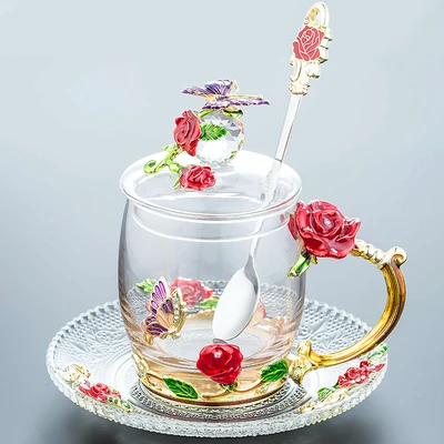 Свадебный подарок, эмалированное стекло, 320 мл, 350 мл, чашка для воды, цветочный чай, чашки, домашний набор, кофейная чашка, кружка, пивная чашка - Цвет: B3