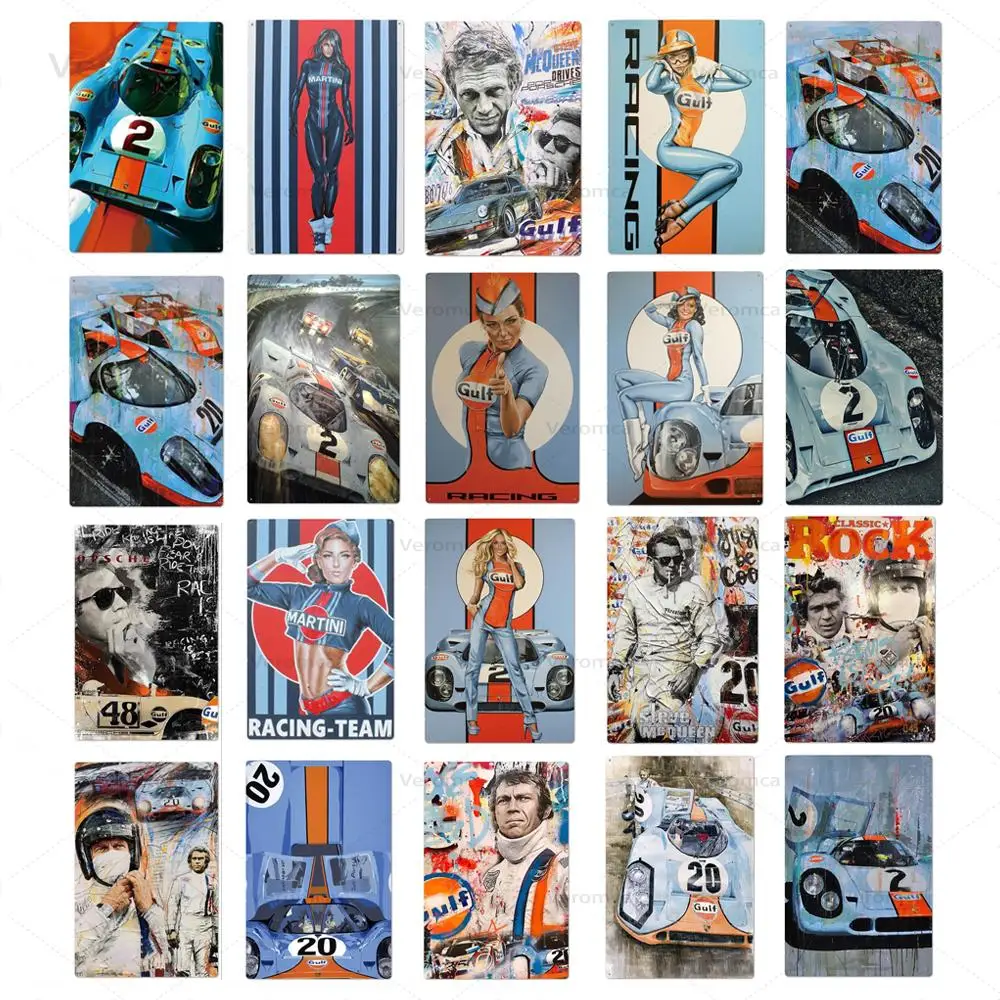 

Gulf Racing Car Team Poster Sexy Girls Tin Sign Metal Plate Plaque Decor Retro Pub Cafe Bar Iron Sign Pin Up Wall Posters