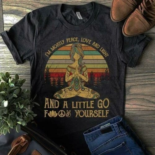 Yoga I'M Mostly Peace Love And Light A Little Go FK Yourself Men Tshirt | Мужская одежда