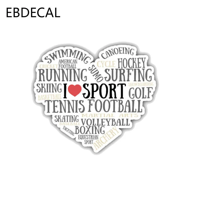 EBdecal I Love Sport Word Heart Decal For Auto Car/Bumper/Window/Wall