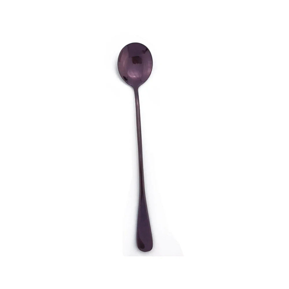 1Pcs Purple Разноцветными металлическими посуда цвет: черный, синий льда для перемешивания кофейная чайная ложка кафе Совок Ложка с длинной ручкой Кухня аксессуар подставка для вина - Цвет: 1Pcs Purple