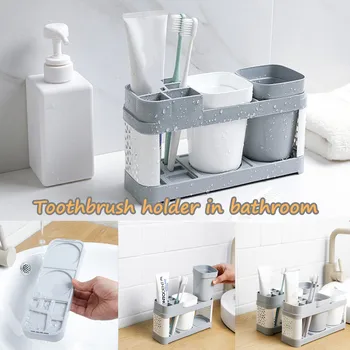 

Bathroom Family Toothbrush Holder Stand Set Shelf Bathroom Toothpaste Storage Rack UK SWWQ
