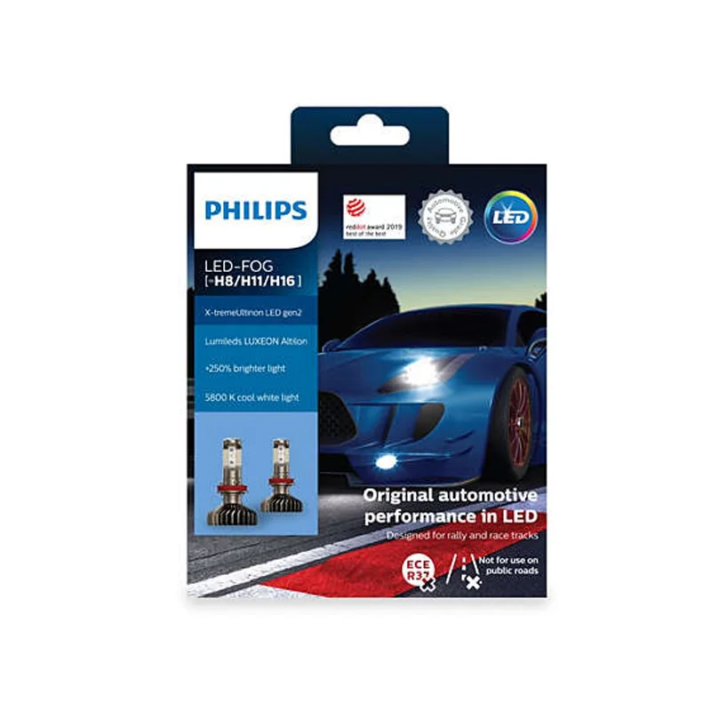 PHILIPS X-tremeUltinon gen2 LED-FOG [H8/H11/H16] стильный белый цвет 5800К, Цоколь PGJ19-1/2/3, На 250% более яркий свет