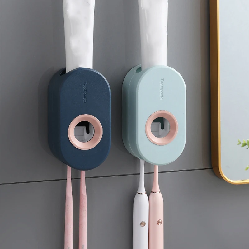 Nuevo adhesivo pasta de dientes automático Kit de exprimidor de cepillo de dientes de estante de pared succión exprimidor de pasta de montado en la pared de la pasta de dientes titular