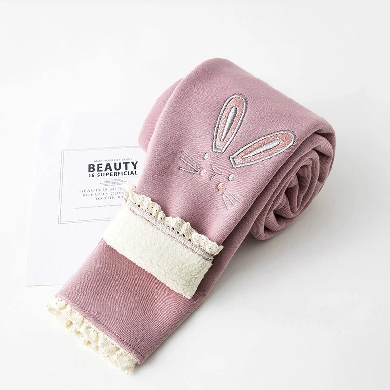 Pink rabbit Леггинсы для девочек Теплые осенне-зимние штаны флисовые леггинсы для девочек, брюки для девочек детские зимние штаны для девочек От 3 до 4 лет, 6, 8, 10 лет - Цвет: Pink rabbit