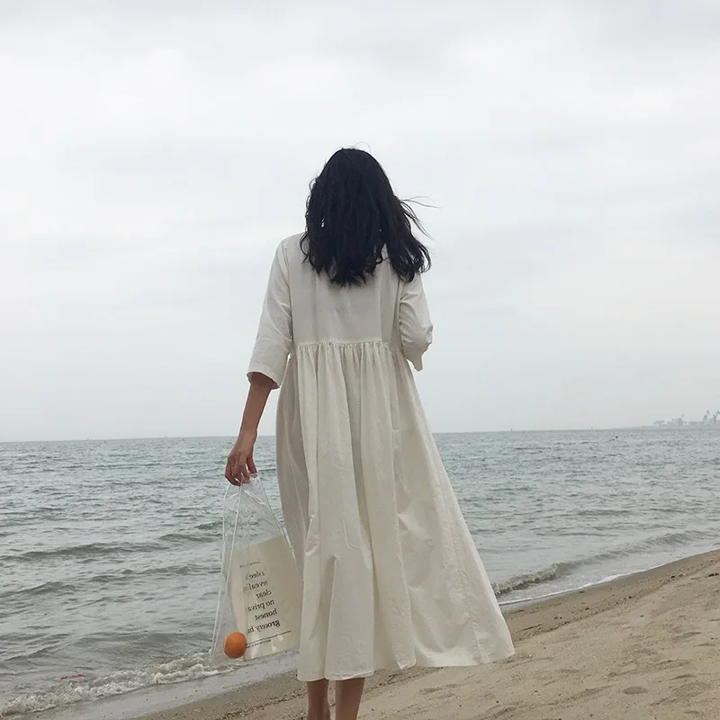 

Retro Half Sleeve Loose-Fit Dress Women's 2019 Summer Korean-style Elegant Slimming Mid-length A- line Skirt