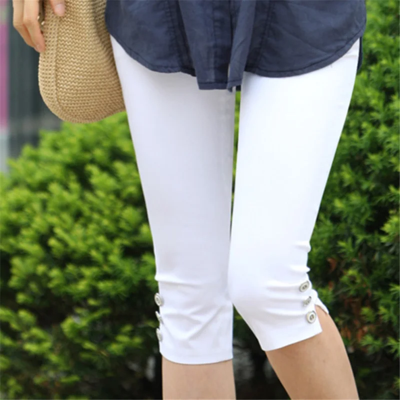 Gran oferta de las mujeres de talla grande S-XXXXL verano Delgado Color caramelo, cintura elástico polainas Capris de moda Pantalones de lápiz, los cultivos para mujer