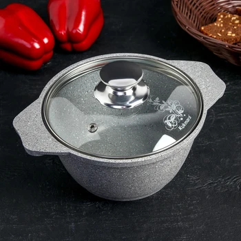 

Casserole 1 L, with glass lid, non-stick coating, light marble
