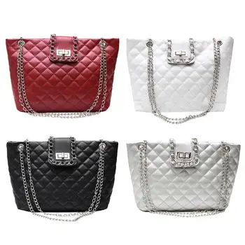 

Solid Color Leather Handbags Women Large Capacity Shoulder Bag Chain Totes