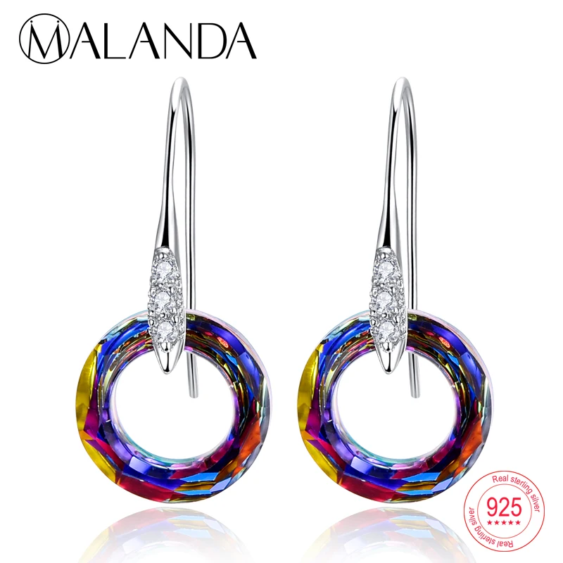 

New Fancy Stone Circle Drop Earrings Crystals From Swarovski Dangle Earrings For Women Sterling Silver Bohemian Handmade Jewelry