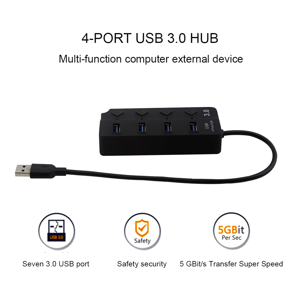 Usb-концентратор 3,0 4 Порты и разъёмы Micro Портативный Usb3.0 хаб мульти в одном комбо адаптер Mini Usb высокое Скорость аксессуары для ванной комнаты с Мощность Переключатель ВКЛ/ВЫКЛ