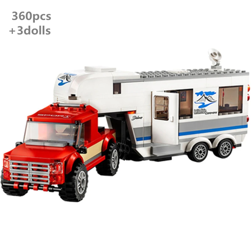 City Pickup Trailer Truck Caravan Camping Car Building Blocks Classic Vehicle Model Kit Compatible With Bricks Kids Toys Gifts | Игрушки и