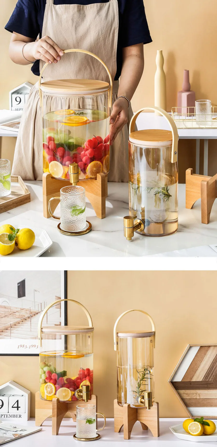 Glass Cold Water Pitcher with Faucet Large Capacity Lemon Juice Bottle Pot  Color Glass Water Jug Kettle Bucket Container Teapot
