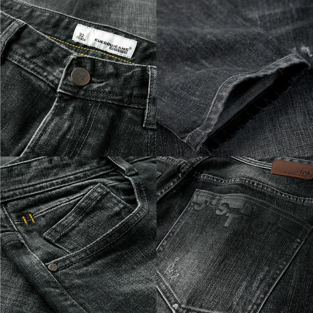 KUEGOU осенние хлопковые черные потертые обтягивающие джинсы, мужские уличные брендовые облегающие джинсовые штаны для мужчин, Стрейчевые брюки 1785