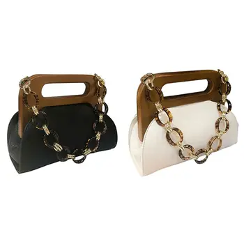 

2 Pcs Women Luxury Handbag Wood Handle Bag Day Clutches Female Vintage Crossbody-White & Black
