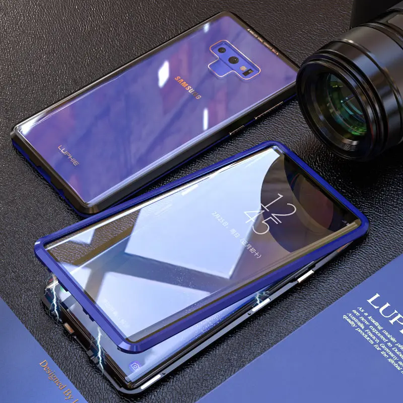360 Полный чехол для samsung Galaxy S8 Plus S8Plus S9 Note 9 8 магнитный металлический бампер закаленное стекло чехол для samsung S8 чехол - Цвет: Blue