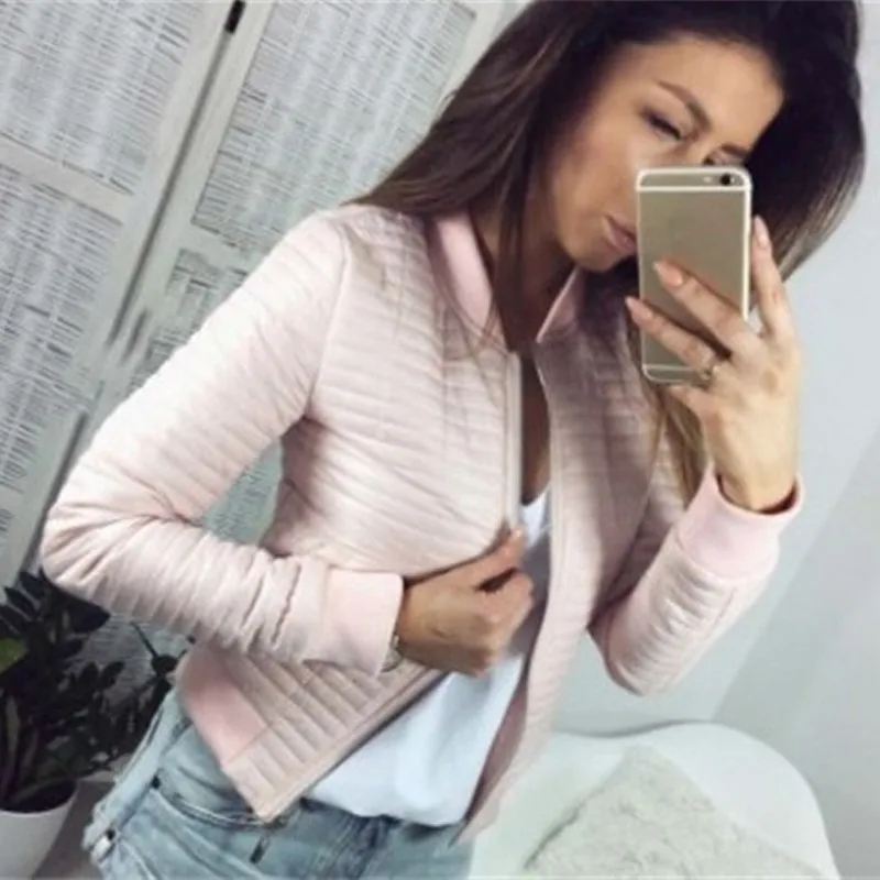 remarkable  Fashion Sleeve Women Coats Long Sleeve Solid Casual Slim Jacket Coat Bomber Cropped Jacket Outwear