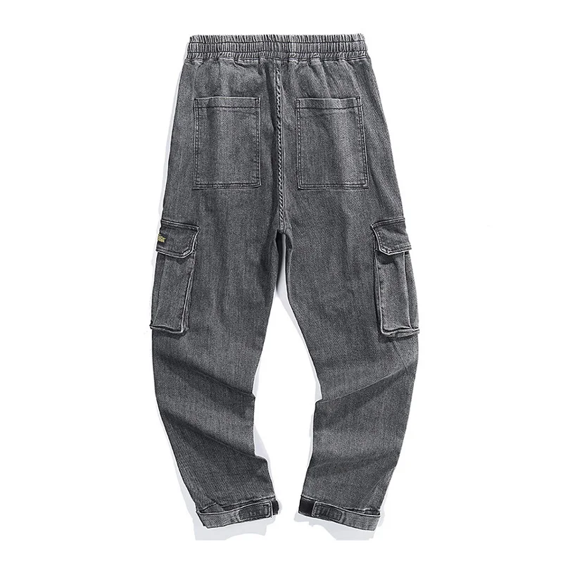 Уличной моды Для мужчин джинсы Высокое качество Серый свободный покрой с большими карманами; штаны-карго из денима брюки Hombre шаровары в