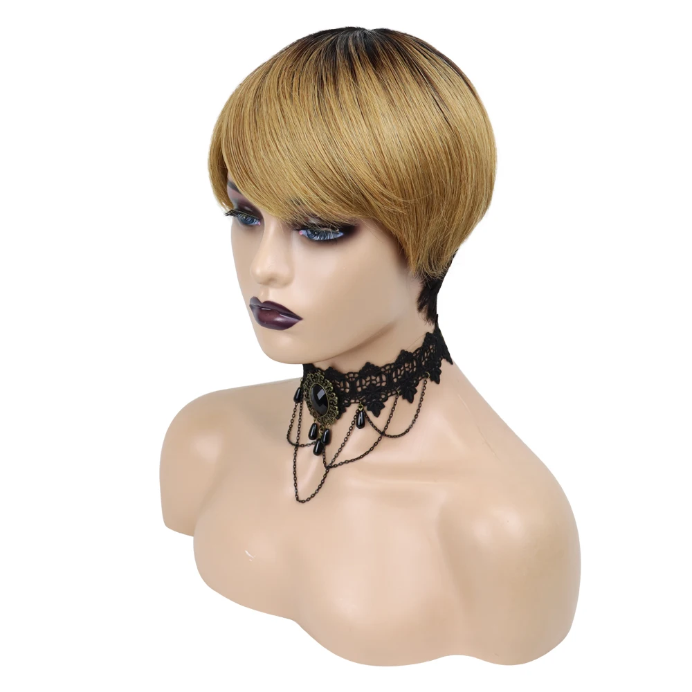 Perucas de Corte Brasileiro para as Mulheres Pixie Curto Natural Preta Reta Glueless Perucas Cabelo Remy Completa Máquina Feita Cor 3 Pixie perucas de corte curto natural cor