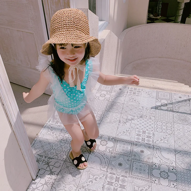 

2019 New Style Korean-style Girls Cute One-piece Swimming Suit Sweet Gauze One Piece Infants CHILDREN'S Swimsuit