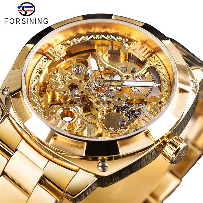 GMT1091-5 Forsining черные прозрачные механические мужские часы автоматические часы-скелетоны ремешок из нержавеющей стали деловые часы Relojes Hombre - Цвет: GMT1091-5
