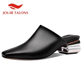 

Women's On Sale 2020 Genuine Leather Cow Med Heel Leather Lining Female Heels Summer Fashion Casual Hot Sale Woman Mules Shoes