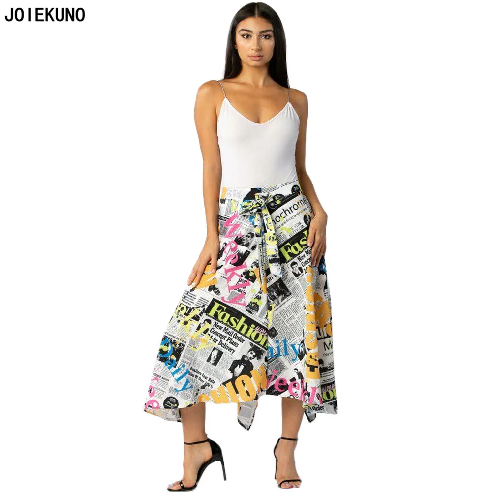 JOIEKUNO/высокая уличная модная короткая юбка с принтом женские юбки mujer moda сексуальный разрез плиссированные женские вечерние юбки YX9120