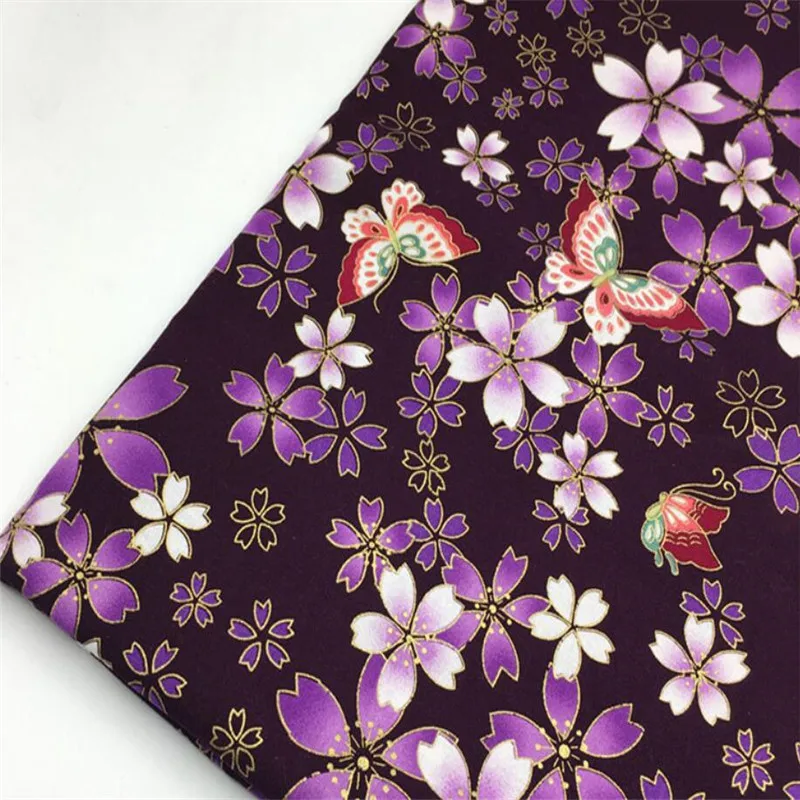 150 см ширина 20S японские кимоно из материала на основе хлопка с цветочной sakura Золотая переводная печать шелковой ткани одежда, ремесла аксессуары BH11