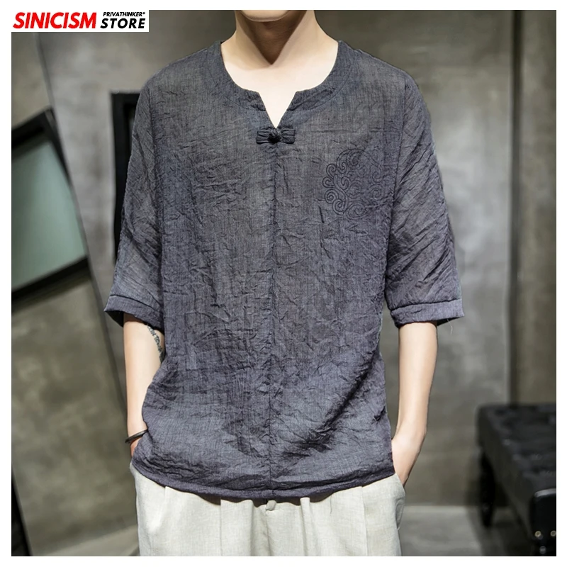 New summer Mens Cotton linen Loose tank tops T Shirt Chinese style Loose Casual